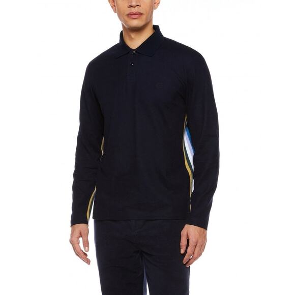 Ted Baker Polo Shirt Size 3 Medium Long Sleeve Side Seam Striped Navy Blue - Picture 1 of 10